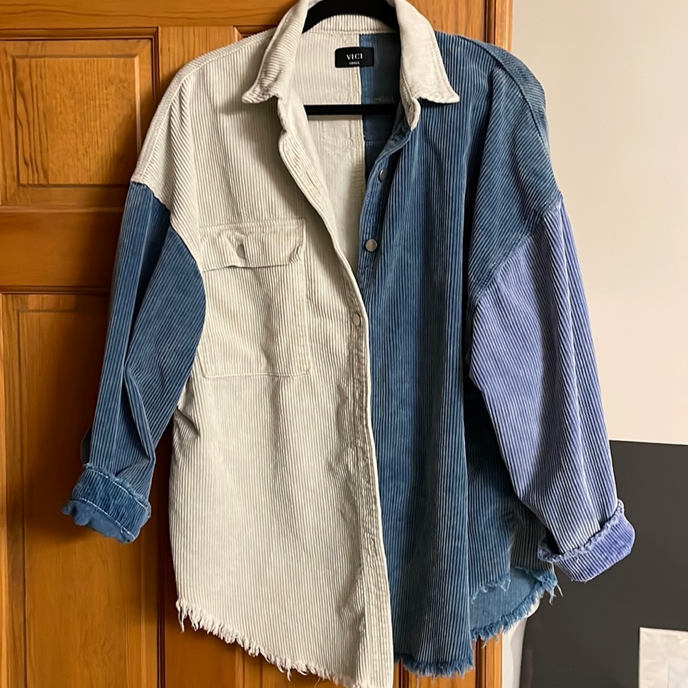 Brayden Corduroy Colorblock Shacket Blue